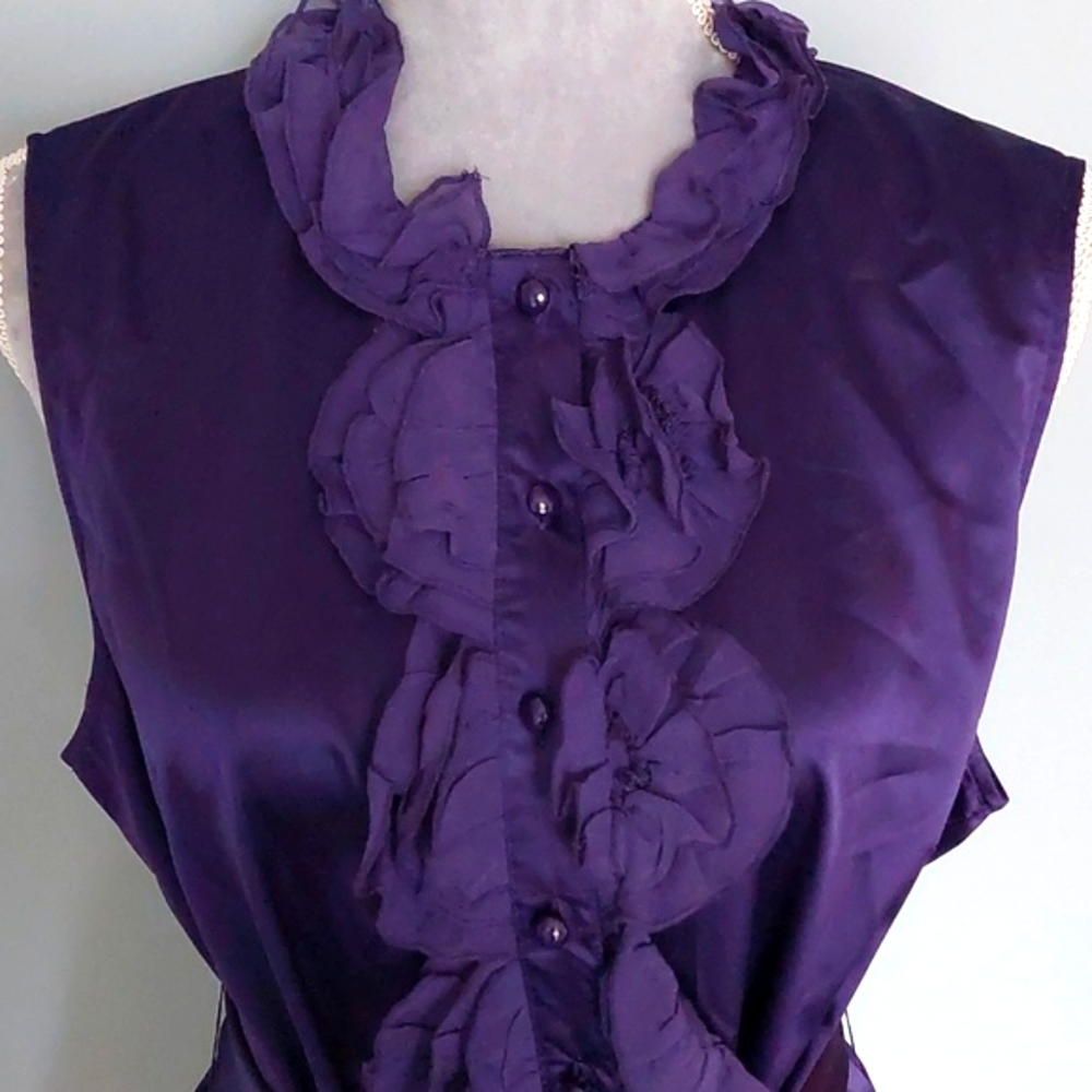 Spense purple satin ruffled blouse, women's XL - Picture 2 of 5